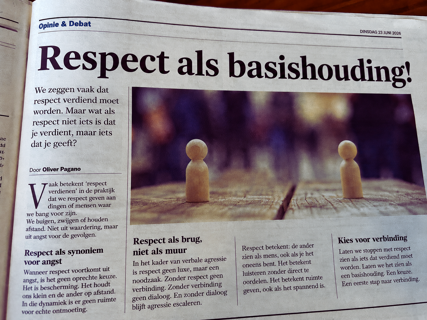 Krantenartikel 'Respect als basishouding'